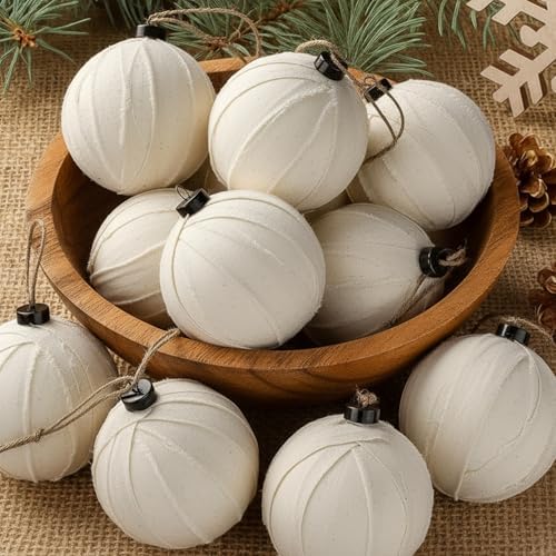 Gemscream 12 Pcs Neutral Farmhouse Christmas Ornaments Balls 3.15 Inch by Gemscream