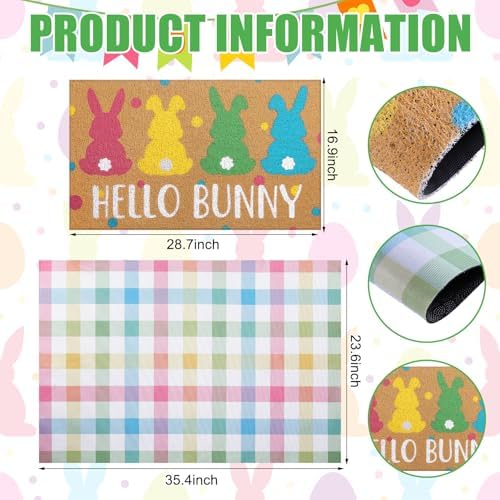 Tinideya 2 Pcs Hello Bunny Easter Layered Mat for Front Door - Image 2