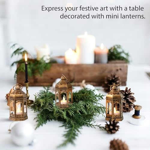 Mini Moroccan Lanterns with LED Tealight Set of 12, Vintage Brown Decorative Hanging Lanterns for Ramadan, Christmas, Halloween, Wedding, Fairy Party Decorations, Table Centerpiece - Image 7