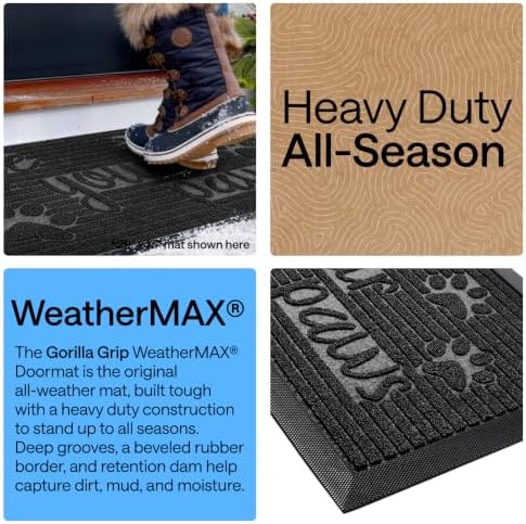 GORILLA GRIP WeatherMAX Door Mat, Indoor Outdoor Use, 35x23, Black Paw - Image 3