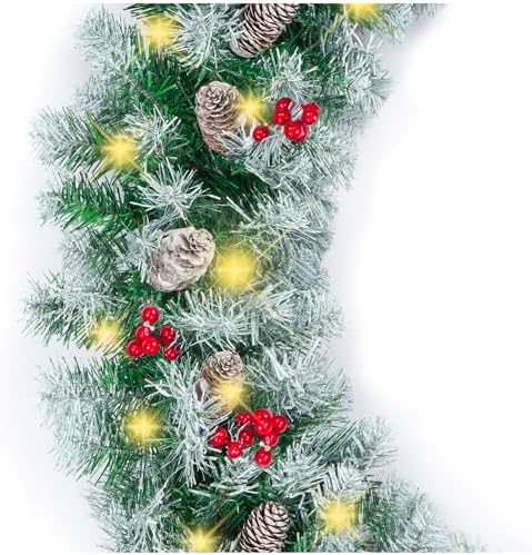 Best Choice Products 9ft Pre-Lit Holiday Pre-Decorated Christmas Garland for Stairs, Fireplace, Decoration w/PVC Tips, 50 Lights, Pine Cones, Berries - Semi-Flocked by BestChoiceProducts