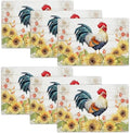 Farmhouse Rooster Placemats Set of 6, 12x18 Inch Country Chicken Table Place Mat Rustic Farm Animal Washable Non-Slip Heat Resistant Fabric Placement Mats for Dining Kitchen Indoor Outdoor Decor by UIAMT