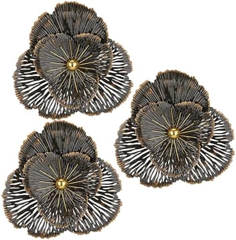 DILATATA 3 Pcs Metal Flower Wall Art Set 10 Inch Rustic Modern Floral Sculpture 3D Metal Flower Wall Hanging Accent for Indoor Living Room Bedroom Kitchen Bathroom Garden Patio Decor - Black by DILATATA