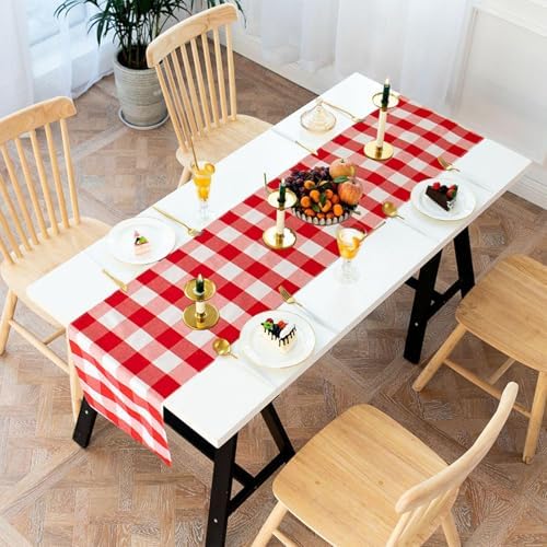 ShinyBeauty 6pcs Red & White Checked Table Runners 72 inches Long Classic Farmhouse Table Runner Buffalo Plaid Runners for Family Dinner Thanksgiving Decorations (13"x72") - Image 5
