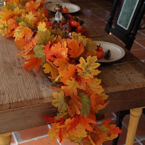 PARTY JOY 6PCS Orange Leaf Garland, 5.6Ft Halloween Garland Artificial Maple Leaf Autumn Hanging Fall Vines Thanksgiving Decorations Fall Decor - Image 5