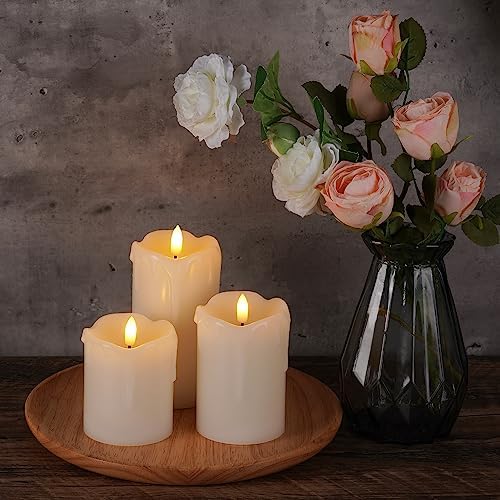 Homemory Dripping Wax Flameless LED Pillar Candles, Battery Operated with Remote Control and Timer, Set of 3, 5" H x 4" W x 6" D - Image 2