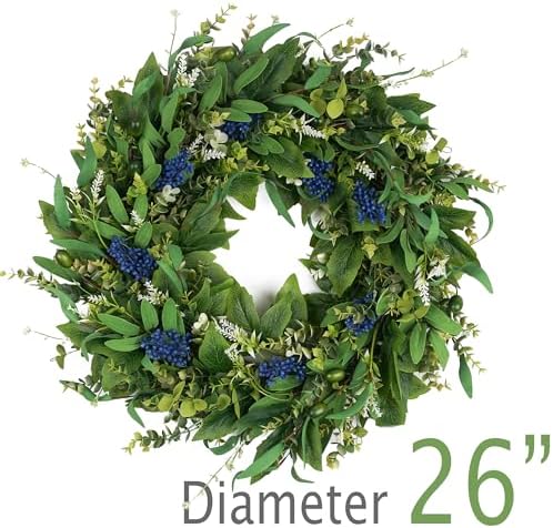 HomeKaren Wreaths for Front Door 26", Door Spring Wreath with Eucalyptus Olive Boxwood Leaves, Greenery Wreath Door Decoration for Spring Summer All Season Home and Outdoor - Image 2