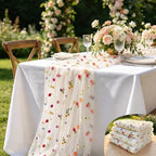 White Floral Table Runner ,4Pack 10ft Embroidered Flower Tulle for Wedding Reception, Boho Wildflower Daisy Table Decor for Spring Party by Fanuk