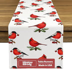 Christmas Table Runners | Red Cardinals Table Runner | Winter Decorations for Home | Festive Holiday Table Decor | Kitchen Dining Table Runner | Made in The USA | 14" x 108" Long by FabricTextileProductsInc