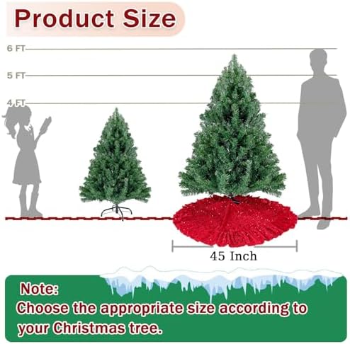 Red Tree Skirt 45 Inch Sequin Christmas Tree Skirt Ruffle - Image 3