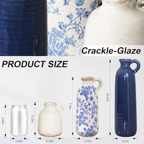 Ceramic Vase Set, 3Pcs Flower Vases for Modern Boho Farmhouse Decor, Decorative Vases for Pampas Grass & Dried Flowers, Distressed Finish - Image 3