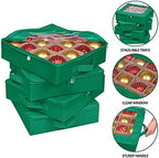 ProPik 4 Pcs Christmas Ornament Storage Boxes with Dividers | 4 Individual Trays Hold 64 Holiday Decoration Balls | Durable Ornaments Organizer Storage Box | Zippered Closure with Handles (Green) - Image 2