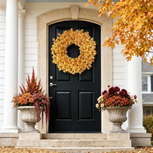 24" Artificial Forsythia Flower Fall Wreath for Front Door Decor (Orange) - Image 2