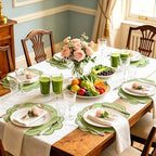 Whaline Green Linen Placemats Embroidered Round Scalloped Kitchen Place Mats for Spring Party Hotel Restaurant Kitchen Home Dining Table Decor, Set of 6, 15 x 15 in - Image 6