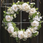 Floroom Floral Wreath, 20" Artificial White Peony Hydrangea Wreath for Front Door Wedding Decorations Wall Decor - Image 5