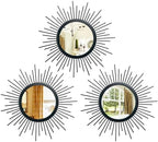 3 Set Sunburst Round Mirrors for Wall Decor Bedroom Bathroom by Cityelf