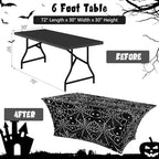 Oudain 2 Pcs Halloween Tablecloth 6 ft White Black Spider Web Table Cover - Image 5