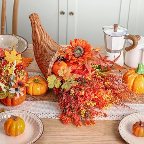 Funnymoom Fall Cornucopia Centerpiece Set with Leaves Pumpkin,Elegant - Image 5
