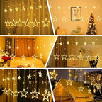 Star Curtain Lights for Bedroom - Plug-in 9ft 138 LED Fairy Twinkle Lights with 12 Star Drops, Connectable Window Lights with Remote 8 Lighting Modes for Indoor Xmas Ramadan Decoration, Warm White - Image 4