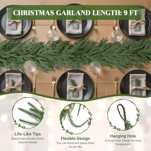 2PCS 9FT Christmas Garland, Artificial Real Touch Norfolk Pine Garland - Image 4
