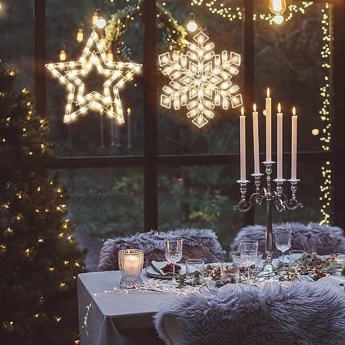2 Pack Christmas Window Lighted Decorations,Christmas Window Silhouette Lights,Double Side Sign Lamp Decoration for Holiday Indoor Wall Door Glass Decorations,Star，Snowflake - Image 6