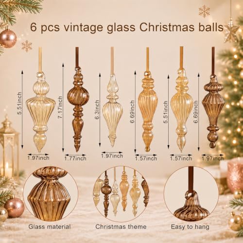Sotiff 6 Pcs Mercury Glass Christmas Ornaments, Vintage Finial Decorations - Image 4