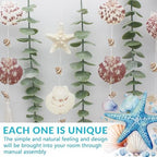 Artificial Eucalyptus Wall Decor with Seashell Coastal Decor Natural Home Decorations Hanging Wooden Bead Garland for Large Bedroom Bathroom Living Room, 32 x 32 Inch - Image 3