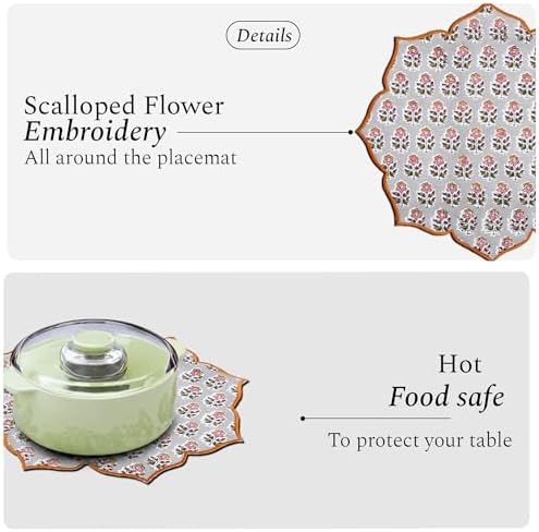CPC Labra Grey Block Print Cotton Floral Placemat 15x15 Inch, Set of 4 - Image 4