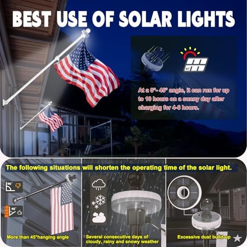 ZMTECH 6FT Flag Pole Kit with Solar Light and Proud American Flag, Adjustable Bracket and Upgraded Tangle-Free Ring 1" Stainless Steel Flagpole for Day and Night, Residential, Commercial, White - Image 4