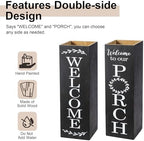 Glitzhome 24"H Wooden Welcome Sign, Rustic Farmhouse Double-Sided Box-Shaped "WELCOME PORCH" Sign, Outdoor Front Door and Courtyard Decoration（Black） - Image 4