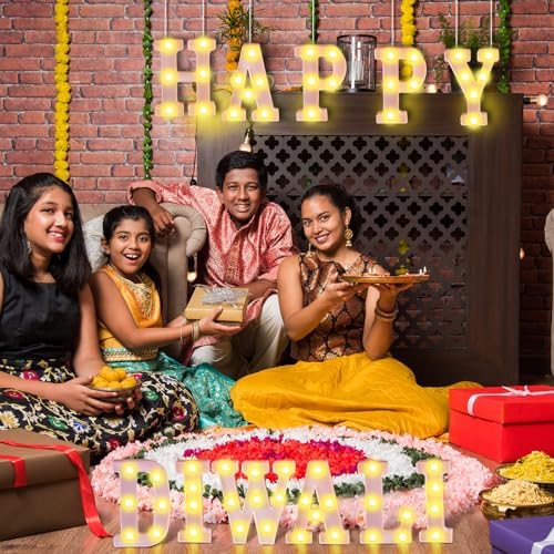 Aurelema 11 Pcs Happy Diwali Decorations, LED Letter Lights Sign - Image 3