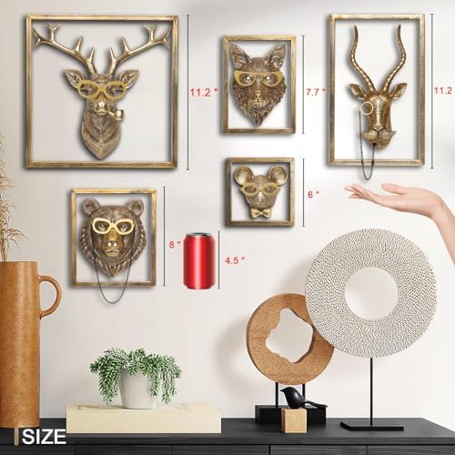 Newinhome Animal Heads Wall Decor (Includes Metal Frame) Resin Animals Sculptures Head Wall Hanging Decoration Gold vintage Wall Sculpture for Living Room Bedroom Office(Antelope) - Image 3