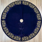 72-Inch Victorian Velvet Christmas Tree Skirt with Gold Damask Embroidery and Plush Lace Ties, Royal Blue - Image 3