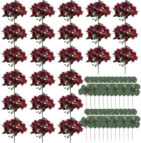 24 Bundles Burgundy Peonies Artificial Flowers for Centerpieces by Nagobi