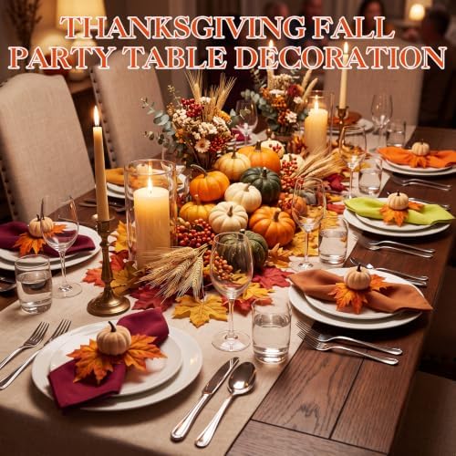 Preboun Fall Thanksgiving Cloth Napkins Set of 40 with Pumpkin Napkin Rings - Image 5