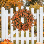 26 Inch Fall Wreath for Front Door, Autumn Harvest Wreaths with Eucalyptus Leaves, Orange Mums, Artificial Wreath for Indoor Outdoor Porch Home Thanksgiving Farmhouse Decorations - Image 4