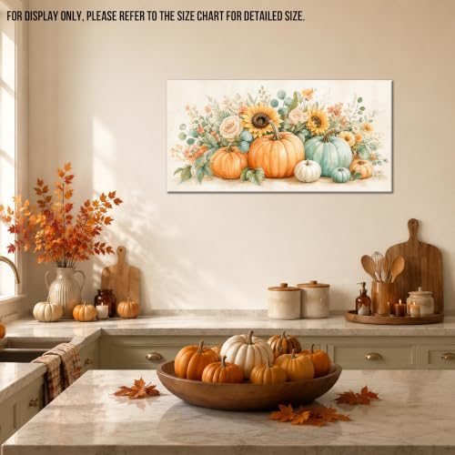 WAXWHELK Pumpkin Fall Canvas Wall Art, Autumn Thanksgiving Rustic Farmhouse Painting Pictures Artwork for Bedroom Living Room Home Decor (24"x47") - Image 3