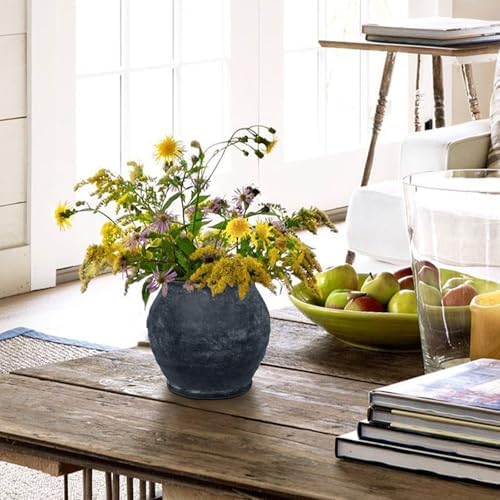 Briful Rustic Vintage Ceramic Pottery Vase, 6.1'' Farmhouse Table Decor with Distressed Texture, Wide Mouth Decorative Jar Vases for Home Decor, Shelf & Entryway, Black - Image 5
