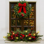 Yalikop 1 Pcs 24.5 Inch Christmas Swags with Light, Ball and Berry - Image 6