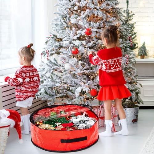4 Pcs Christmas Wreath Storage Bag, Christmas Garland Storage Container with Clear Window, Zipper & Handle for Xmas Holiday Seasonal Wreath Garland Box(Red,36") - Image 7