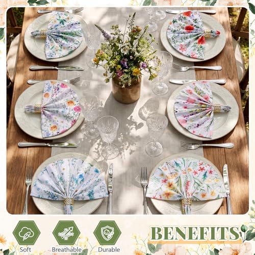 Nuogo 36 Sets Floral Cloth Napkins 15" x 15" Wildflowers Party Napkins - Image 6