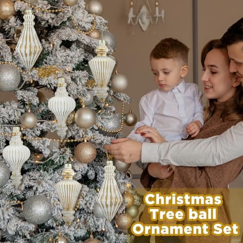 6Mercury Glass Finial Christmas Ornament 5.7"hanging, Gold White - Image 6