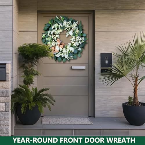 20-22" Green Eucalyptus Spring Summer Wreath with Lamb’s Ear - Image 2