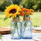 6 Pack Mason Jar Vases for Centerpieces, Blue Glass Flower Vase - Image 6