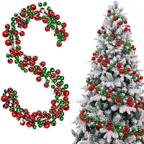 12ft Red Green Christmas Ball Garland Ornaments, Xmas Bauble Tree Garland by LFUTARI