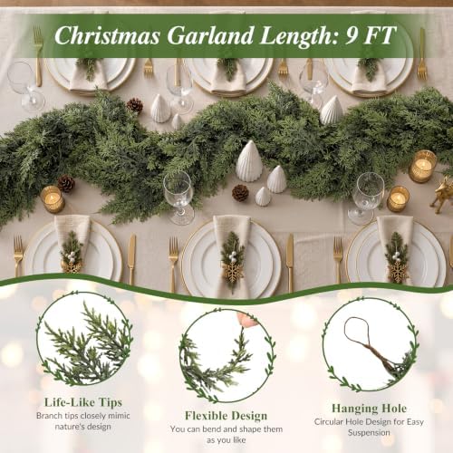 Alupssuc 9FT Christmas Garland, Encrypting Real Touch &Full Cedar Garland - Image 3