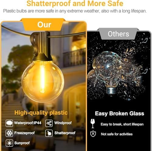 LAMPHOME 2PACK Yellow Outdoor String Lights, 26FT 13 G40 Gold Shatterproof Patio Lights, IP65 Waterproof Dimmable Connectable Globe LED Hanging Lights for Backyard, Bistro, Porch, Deck, Balcony - Image 3