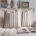 Cethom Black Boho Throw Pillow Covers 22x22 Inch Set of 2, Stripe Textured Decorative Couch Pillow Cases for Bed, Sofa, Living Room, Bedroom, Farmhouse Home Accent Cushion Covers by Cethom