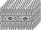 Shrahala White Boho Triangle Set of 6 12 X 18 Inch Linen Placemats, Black Geometric Bohemian Burlap Table Mat Washable Double Layered Heat Insulation for Indoor/Outdoor by Shrahala