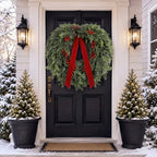 Suncalla 32''Christmas Wreath for Front Door Artificial Cedar Winter Wreath | Wreath with Berry and Ribbon, Lifelike Faux Pine Needle, Fake Greenery Wreath, for Porch Holiday Outdoor Xmas Decor - Image 4